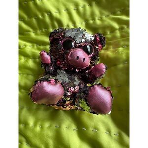 Bling Pink And Silver Sequin Pig Plush Stuffed Animal 6 in